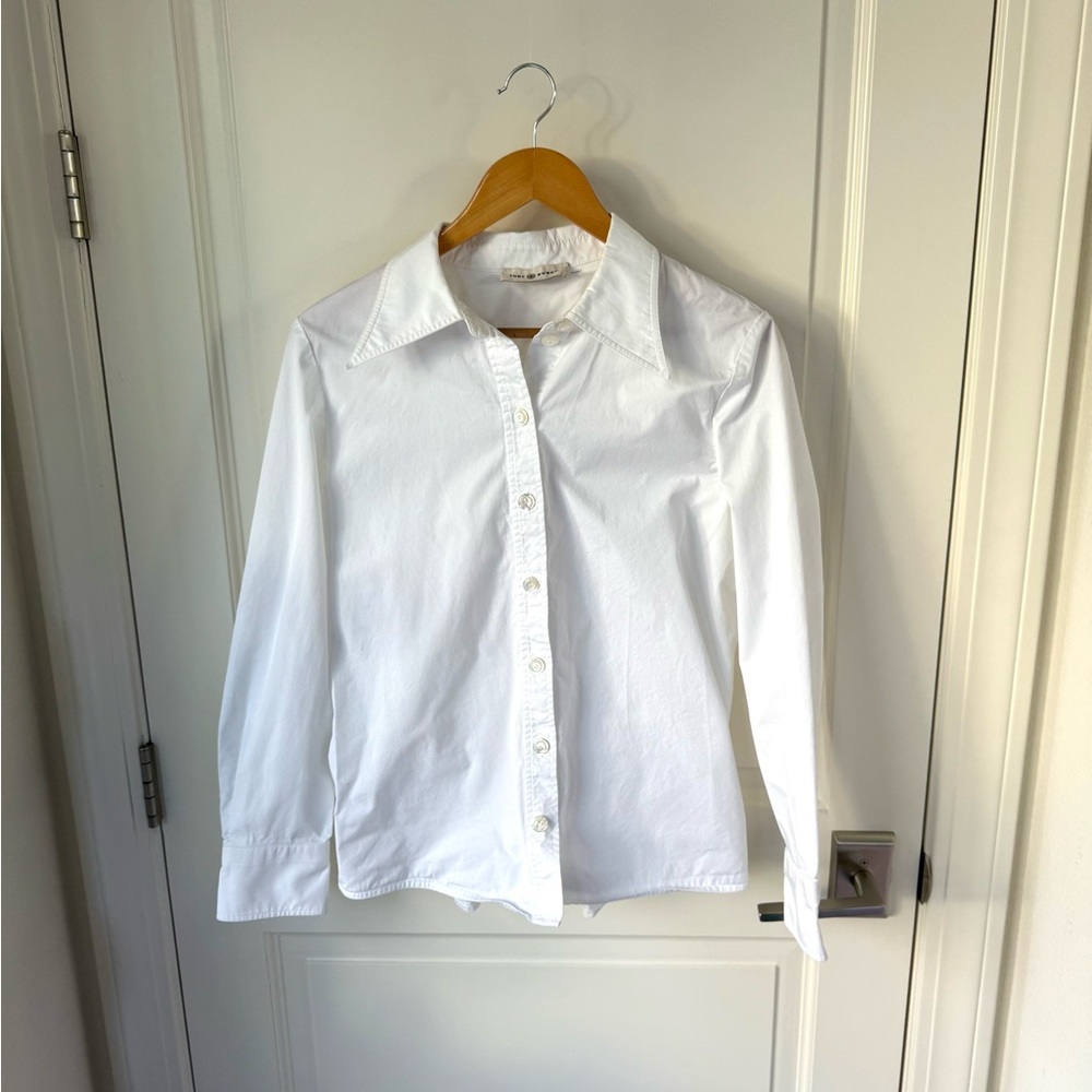 Tory Burch White Button Down Dress Shirt Long Lapels - Size 10